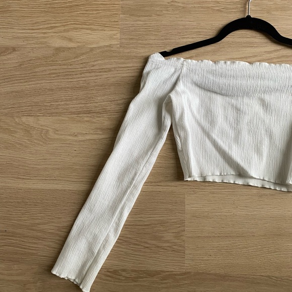 ASOS White Ruffle Ribbed Off the Shoulder Top - Picture 5 of 6